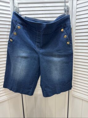 Counterparts Navy Blue Denim Bermuda Shorts with Gold Buttons